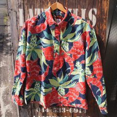 BEAMS ビームス ボタニカル柄 捺染 シアサッカー プルオーバー 長袖 アロハシャツ M