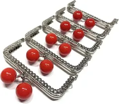 and.A がま口 10.5cm 角型 5個セット 口金 あめ玉 シルバー ハンドメイド リメイク バッグ ポーチ 材料 DIY(レッド)