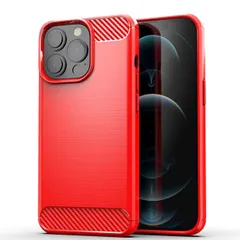 iPhone13 Pro Max ケース アイフォン13プロマックス  カーボン調 薄型 耐衝撃 ソフト ケース 【Color】 レッド