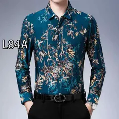 [L84A]秋冬 コーデ メンズ 用 服 シンプル ファッション オシャレ 大人 かっこいい 大きいサイズ ストリート 紳士服  ビジネス カジュアル 竹葉柄 プリント 長袖 ゴールド カバー シャツ 花柄 ベース 