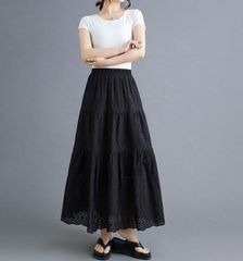 スカート ロングスカート レディース レース ティアードスカート ティアード レーススカート フレアスカート マキシスカート マキシ Aライン マキシ丈 ロング フレア ウエストゴム ゴム きれいめ 大きいサイズ 春 夏 auUz809