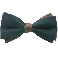 グリーン ブラウン 無地 変形 蝶ネクタイ ボウタイ 簡易装着タイプ
