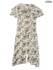 ヴィンテージ古着リボンビッグカラー花柄半袖オールインワン白赤