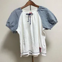 #spc ピンクハウス PINKHOUSE カットソー L 白 グレー 半袖 ストライプ ロゴ ワッペン レディース [783862]