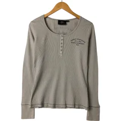 古着 ハーレーダビッドソン Harley-Davidson 花柄 ヘンリーネック バックプリント サーマルロンT ワッフル レディースM相当/eaa550916