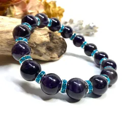 アメジスト パワーストーン ブレスレット 12mm 天然石ブレス （ライトブルー）メンズ・レディース　男性・女性　数珠ブレス　開運  [1]