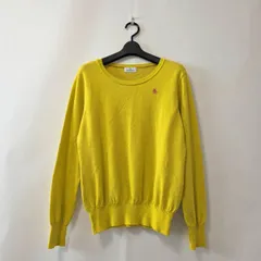 Munsingwear マンシングウェア 長袖ニット セーター Lサイズ イエロー 黄色 ワンポイント 刺繍 ウール100% ゴルフウェア