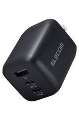 EC-AC4465BK ブラック など対応】 PC Air/Windows iPhone15/iPad/Macbook 【 GaN採用 折りたたみ式プラグ PPS対応 3台同時充電 PD対応 USB 65W USB-A×1 USB-C×2 3ポート Type-