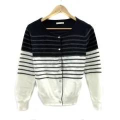 スタディオクリップ Studio Clip ニットカーディガン ラウンドネック ボーダー柄 ウール混 マルチカラー 紺 ネイビー /YS21