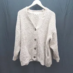 ◇ GLOBAL WORK グローバルワーク Vネック　ケーブル　起毛　ボタン 長袖 カーディガン サイズL ベージュ系 レディース E  【1304050034251】