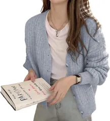 L_ブルー [J.STORE] 6色展開 カーディガン 春 秋 トップス ゆったり ニット キレイメ ストレッチ 無地 シンプル ノーカラー ユメカワ 軽い カジュアル オシャレ vネック ボタンなし ボタンレス 薄手 羽織 アウトドア リゾート あたたかい