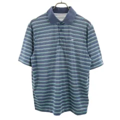 NIKE GOLF ナイキゴルフ ボーダー柄 半袖 ドライ ポロシャツ M ネイビー系 メンズ 古着