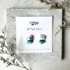 【再販】はっきりとした色味が綺麗なグリーンブルーのアマゾナイト×シー陶器 金継ぎ ピアス イヤリング ノンホールピアス