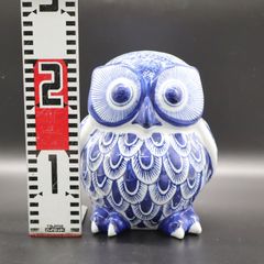 縁起物」青と白のフクロウ置物セット（陶器製） - メルカリ