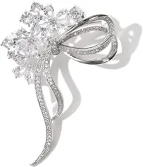 TIGLOSS ティグロス ブローチ ジルコン ジルコニア クリスタル 記念日 お祝い コサージュ セレモニー フォーマル ジェケット スーツ ギフト 結婚式 お呼ばれ ドレス パーティー ピン おしゃれ 花 りぼん 専用BOX付(シルバー)