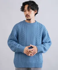 新品 未使用 JIGGYS SHOP(ジギーズショップ)ケーブルクルーニット 217550 ブルーのサムネイル