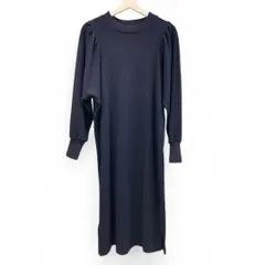 タグ付未使用品 UNTITLED アンタイトル 洗えるウールジャージ袖ボリュームワンピース 153-55404 毛混 サイドスリット 袖リブ ネイビー 紺 size42（2L） レディース 冬 ゴーゴー古着久喜倉庫店 草2183