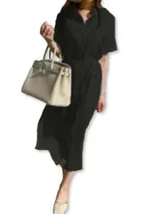 レディースシャツドレスワンピース・ブラック・ワンサイズ