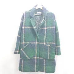◇ ⊇ paravion パラビオン チェック柄 長袖 ロングコート サイズF グリーン系 レディース E  【1503310013580】