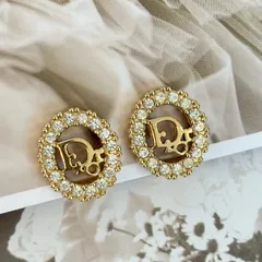【極美品】クリスチャンディオール イヤリング  ディオールロゴオーバルラインストーン 金 ピアス GPメッキ アクセサリー  Dior Vintage Earrings Gold Vintage Finish Metal Rhinestone 22184