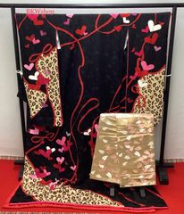 現品限り used　大振袖　黒地ハート柄ヒョウ柄　金色帯ハート柄　セット　結婚式　和装　花嫁様　イベント　舞台衣装　コスプレ