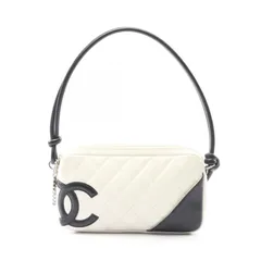シャネル CHANEL ハンドバッグ カンボンライン ホワイト/ブラック レザー カンボン アクセサリーポーチ レディース Used B