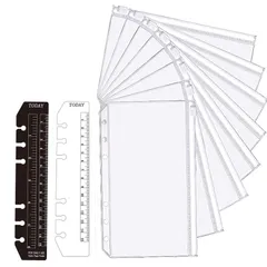 新品 システム手帳リフィル ファスナーポケット LOORIPRO バイブルサイズ クリアポケット8枚 セット しおり定規 2枚付き 6穴システム手帳用