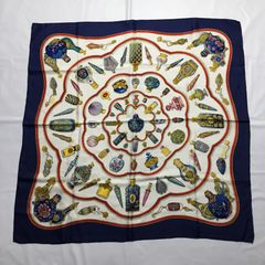 2507-166｜美品｜エルメス カレ 90 スカーフ シルク ネイビー 2507-166｜美品｜エルメス カレ 90 スカーフ シルク ネイビー