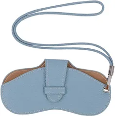 CARRY ALL BEFORE ONE メガネケース ネックストラップ付き 眼鏡ケース 薄型 スリム ソフト PUレザー 軽量 コンパクト 収納 持ち運び 携帯用 ストラップホール( ライトブルー,  タイプA)