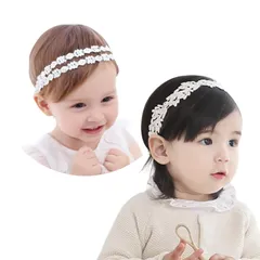 【人気商品】へあアクセサリー おしゃれ 花 レース かわいい ヘッドドレス 出産祝い 女の子 お祝い 子供 髪飾り 誕生日 ベビーカチューシャ 記念日 ヘアアクセサリー（2点セット） ベビー 撮影 ヘアバンド 白 nalaina