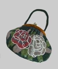 美品✨ ビーズバッグ 手刺繍 総柄 花柄 総ビーズ 和装 がま口 昭和
