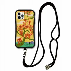 [iPhone15 Pro] スマホショルダー付 iPhone14 i-coronケース アイフォン15 14 Plus 13 Mini 12 11 スマホケース カバー ショルダーストラップ 肩掛け 斜め掛け アニマル柄 木の上のサル ほのぼの