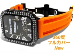 黒×橙アップルウォッチキラキラカバーケースAppleWatchラバーバンドベルト
