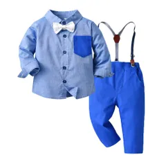☆ ブルー ☆ 80CM ☆ キッズ ベビー 男の子 フォーマル セットアップ pmyfomasuit02 ベビー フォーマル 男の子 長袖 ベビー服 赤ちゃん キッズ セット 上下セット パンツ ズボン シャツ 蝶ネクタイ リボン サスペンダー ズボン吊り