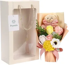 Puanela フラワーデザイナー推奨ソープフラワー 花束 ギフト くま 誕生日 発表会 母の日 退職 敬老の日 クリスマス プレゼント 造花(キャンディー,  小)