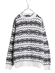 【お得なクーポン配布中!】 90s OLD GAP ロールネック ノルディック コットン ニット セーター メンズ M / 90年代 オールド ギャップ ヘビーウェイト 総柄 ハイネック