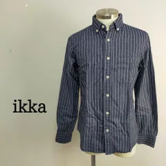 イッカikkaストライプBDスタンダードカラー長袖シャツカジュアル紺ネイビーS