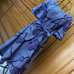 浴衣からリメイク　Aラインフレアースリーブのゆったりワンピース　リボンベルトでウエストをマークしても…