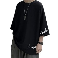ブラック_2XL ビーエヌワン セレクト 夏服 メンズ tシャツ 英字 ロゴ クルーネック カットソー ゆったり 大きいサイズ 半袖 七分袖 ビッグT Tシャツ ティーシャツ ストリート トップス シャツ インナー 無地 春 夏 秋 春夏 服 大人 ルームウェ