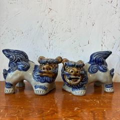 沖縄 壺屋焼 彩色 シーサー 一対 置物 オブジェ 魔除け 獅子 高19.2cm