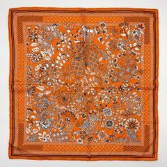 HERMES エルメス スカーフ バンダナ カレ55 Fleurs et papillons de Tissus 花咲く織物 シルク100% オレンジ系 マルチカラー【中古】Aランク　6_172