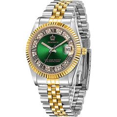 ゴールド ステンレス 腕時計 ビジネス カジュア 腕時計 防水 日付表示 夜光 贅沢 ダイヤモンド ゴールド シルバー 金腕時計… (グリーン)