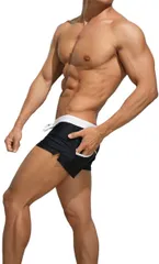 SANT BOLEN メンズ サーフ パンツ オシャレ 水着 ビーチ 海パン ショート 短め 腰パン カッコイイ ボード ショーツ プール ポケット( ブラック,  XL)