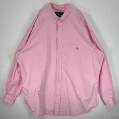 古着 90's/90年代 ラルフローレン RALPH LAUREN 長袖シャツ オックスフォード ボタンダウン 大きいサイズ 肉厚 ロゴ 刺繍 2LT  ピンク 無地 メンズ