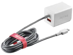 【新品・5営業日で発送】BUFFALO バッファロー バッファロー BSMPA2401BC2TWH 2.4A出力 AC-USB急速充電器 microUSB急速ケーブル一体型タイプ 1.8m ホワイト