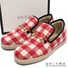 未使用 GUCCI グッチ 575850 ローファー ホースビット チェック ツイード レッド 36 1/2サイズ レディース 箱有 H9375