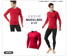 (テスラ)TESLA オールシーズンラウンドネック スポーツシャツ [UVカット・吸汗速乾] コンプレッションウェア　MUD11　RED　Ｌサイズ