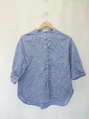 ◇ ⊂ a.v.v アーヴェヴェ ストライプ パールボタン 五分袖 シャツ ブラウス サイズM ブルー系 レディース E  【1506110016751】