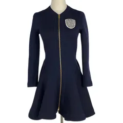 クリスチャンディオール Christian Dior 長袖 フレア ワンピース ダブルジップ ビーズワッペン ワンピース スカート ウール ポリエステル ネイビー レディース 【中古】のサムネイル