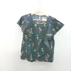 ◇ GLOBAL WORK グローバルワーク クルーネック 花柄 大人カジュアル ノースリーブ シャツ サイズM ブラック レディース E  【1307260029024】